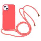 For iPhone 15 Plus Wheat Straw TPU Shockproof Phone Case with Neck Lanyard(Red) - 1