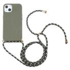 For iPhone 15 Wheat Straw TPU Shockproof Phone Case with Neck Lanyard(Dark Green) - 1