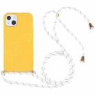 For iPhone 15 Wheat Straw TPU Shockproof Phone Case with Neck Lanyard(Yellow) - 1