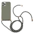 For iPhone 16 Pro Max Wheat Straw TPU Shockproof Phone Case with Neck Lanyard(Dark Green) - 1