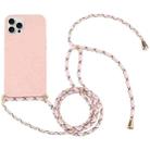 For iPhone 16 Pro Max Wheat Straw TPU Shockproof Phone Case with Neck Lanyard(Pink) - 1