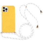 For iPhone 16 Pro Max Wheat Straw TPU Shockproof Phone Case with Neck Lanyard(Yellow) - 1