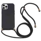 For iPhone 16 Pro Max Wheat Straw TPU Shockproof Phone Case with Neck Lanyard(Black) - 1