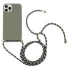 For iPhone 16 Pro Wheat Straw TPU Shockproof Phone Case with Neck Lanyard(Dark Green) - 1