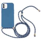 For iPhone 16 Plus Wheat Straw TPU Shockproof Phone Case with Neck Lanyard(Blue) - 1