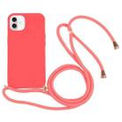 For iPhone 16 Plus Wheat Straw TPU Shockproof Phone Case with Neck Lanyard(Red) - 1