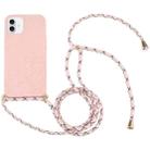 For iPhone 16 Wheat Straw TPU Shockproof Phone Case with Neck Lanyard(Pink) - 1