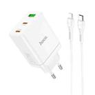 hoco N33 Start PD35W Dual Type-C + USB Charger with Type-C to 8 Pin Cable, EU Plug(White) - 1