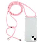 For iPhone 15 Plus Four-Corner Shockproof Transparent TPU Case with Lanyard(Light Pink) - 1