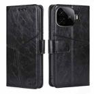 For vivo iQOO Z9 Turbo Geometric Stitching Leather Phone Case(Black) - 1