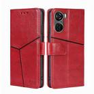 For ZTE Axon 40 Lite Geometric Stitching Leather Phone Case(Red) - 1