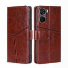 For ZTE Axon 40 Lite Geometric Stitching Leather Phone Case(Dark Brown) - 1