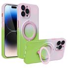 For iPhone 14 Pro Max MagSafe Holder Gradient TPU Phone Case(Pink Green) - 1