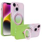 For iPhone 14 Plus MagSafe Holder Gradient TPU Phone Case(Pink Green) - 1