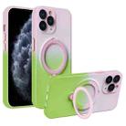 For iPhone 11 Pro Max Gradient TPU MagSafe Holder Phone Case(Pink Green) - 1