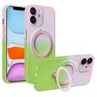 For iPhone 11 Gradient TPU MagSafe Holder Phone Case(Pink Green) - 1