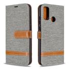 For Huawei P Smart (2020) Color Matching Denim Texture Horizontal Flip Leather Case with Holder & Card Slots & Wallet & Lanyard(Grey) - 1