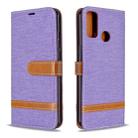 For Huawei P Smart (2020) Color Matching Denim Texture Horizontal Flip Leather Case with Holder & Card Slots & Wallet & Lanyard(Purple) - 1