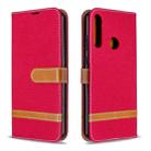 For Huawei Y6P Color Matching Denim Texture Horizontal Flip Leather Case with Holder & Card Slots & Wallet & Lanyard(Red) - 1
