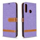 For Huawei Y6P Color Matching Denim Texture Horizontal Flip Leather Case with Holder & Card Slots & Wallet & Lanyard(Purple) - 1