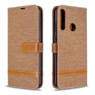 For Huawei Y6P Color Matching Denim Texture Horizontal Flip Leather Case with Holder & Card Slots & Wallet & Lanyard(Brown) - 1