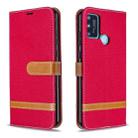 For Huawei Honor 9A Color Matching Denim Texture Horizontal Flip Leather Case with Holder & Card Slots & Wallet & Lanyard(Red) - 1