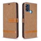 For Huawei Honor 9A Color Matching Denim Texture Horizontal Flip Leather Case with Holder & Card Slots & Wallet & Lanyard(Brown) - 1