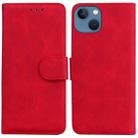 For iPhone 15 Plus Skin Feel Pure Color Flip Leather Phone Case(Red) - 1
