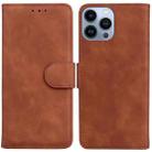 For iPhone 15 Pro Skin Feel Pure Color Flip Leather Phone Case(Brown) - 1