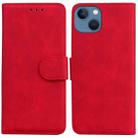 For iPhone 14 Plus Skin Feel Pure Color Flip Leather Phone Case(Red) - 1