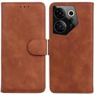 For Tecno Camon 20 Premier 5G Skin Feel Pure Color Flip Leather Phone Case(Brown) - 1