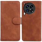 For Tecno Camon 30 Premier 5G Skin Feel Pure Color Flip Leather Phone Case(Brown) - 1