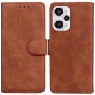 For Xiaomi Poco F5 / Redmi Note 12 Turbo Skin Feel Pure Color Flip Leather Phone Case(Brown) - 1