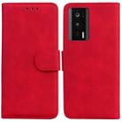 For Xiaomi Poco F5 Pro / Redmi K60 Skin Feel Pure Color Flip Leather Phone Case(Red) - 1