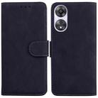 For OPPO A58 4G Skin Feel Pure Color Flip Leather Phone Case(Black) - 1