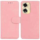 For OPPO A59 5G / A2M Skin Feel Pure Color Flip Leather Phone Case(Pink) - 1