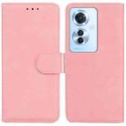 For OPPO Reno11 F Global Skin Feel Pure Color Flip Leather Phone Case(Pink) - 1