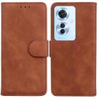 For OPPO Reno11 F Global Skin Feel Pure Color Flip Leather Phone Case(Brown) - 1