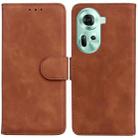 For OPPO Reno11 Global Skin Feel Pure Color Flip Leather Phone Case(Brown) - 1