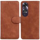 For OPPO A60 4G Skin Feel Pure Color Flip Leather Phone Case(Brown) - 1