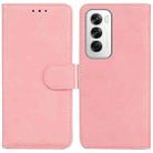 For OPPO Reno12 5G Global Skin Feel Pure Color Flip Leather Phone Case(Pink) - 1