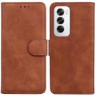 For OPPO Reno12 5G Global Skin Feel Pure Color Flip Leather Phone Case(Brown) - 1