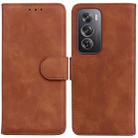 For OPPO Reno12 Pro 5G Global Skin Feel Pure Color Flip Leather Phone Case(Brown) - 1