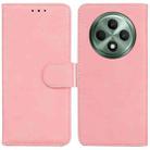 For OPPO Reno12 F 5G Skin Feel Pure Color Flip Leather Phone Case(Pink) - 1