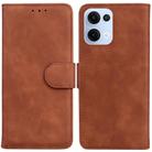 For OPPO Reno13 Global Skin Feel Pure Color Flip Leather Phone Case(Brown) - 1
