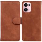For OPPO Reno13 Pro Global Skin Feel Pure Color Flip Leather Phone Case(Brown) - 1