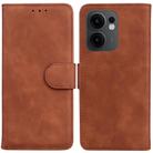 For OPPO Reno13 F 4G / 5G Skin Feel Pure Color Flip Leather Phone Case(Brown) - 1