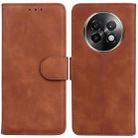 For Realme 13+ Global Skin Feel Pure Color Flip Leather Phone Case(Brown) - 1