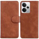 For Realme 14 Skin Feel Pure Color Flip Leather Phone Case(Brown) - 1