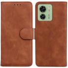 For Motorola Edge 40 Skin Feel Pure Color Flip Leather Phone Case(Brown) - 1